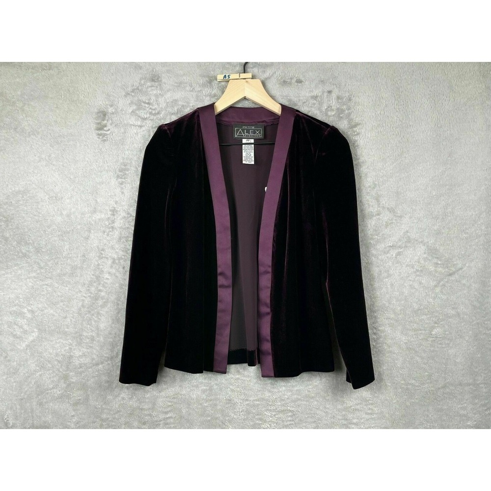 Alex Evenings Velvet Satin Trim Sweater Womens PP Purple Elegant Royalty Mature‎